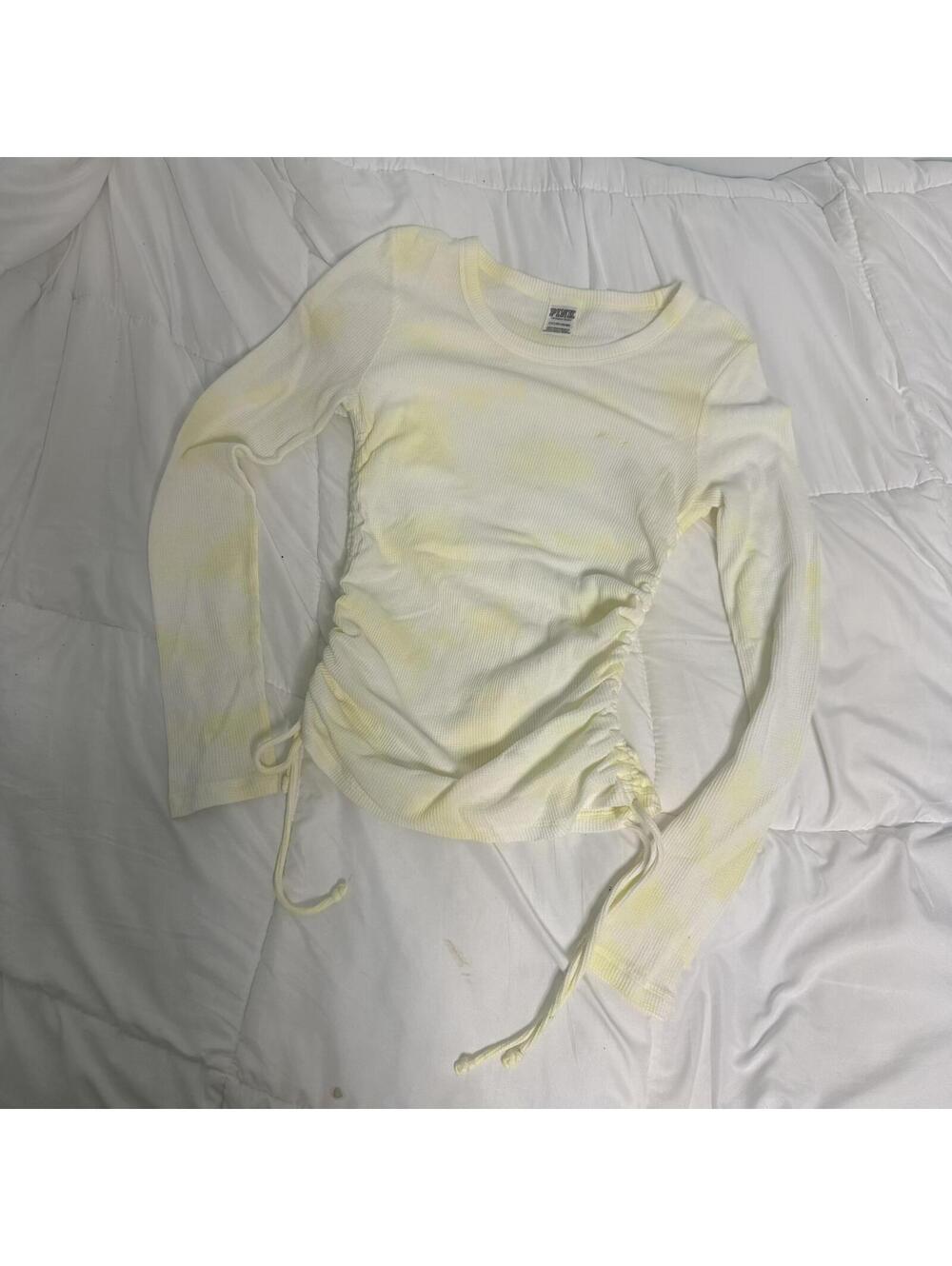 victoria's secret pink long sleeve yellow and white tie dye shirt